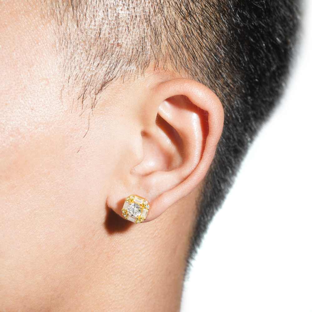 10MM Baguette Halo Moissanite Earrings 14K Gold