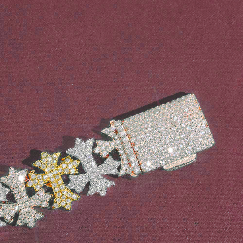 16MM Moissanite Cross Link Bracelet 14K Tri Tone