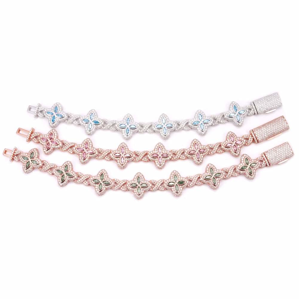 19MM Colored Moissanite 4-Leaf Clover Infinity Link Bracelet