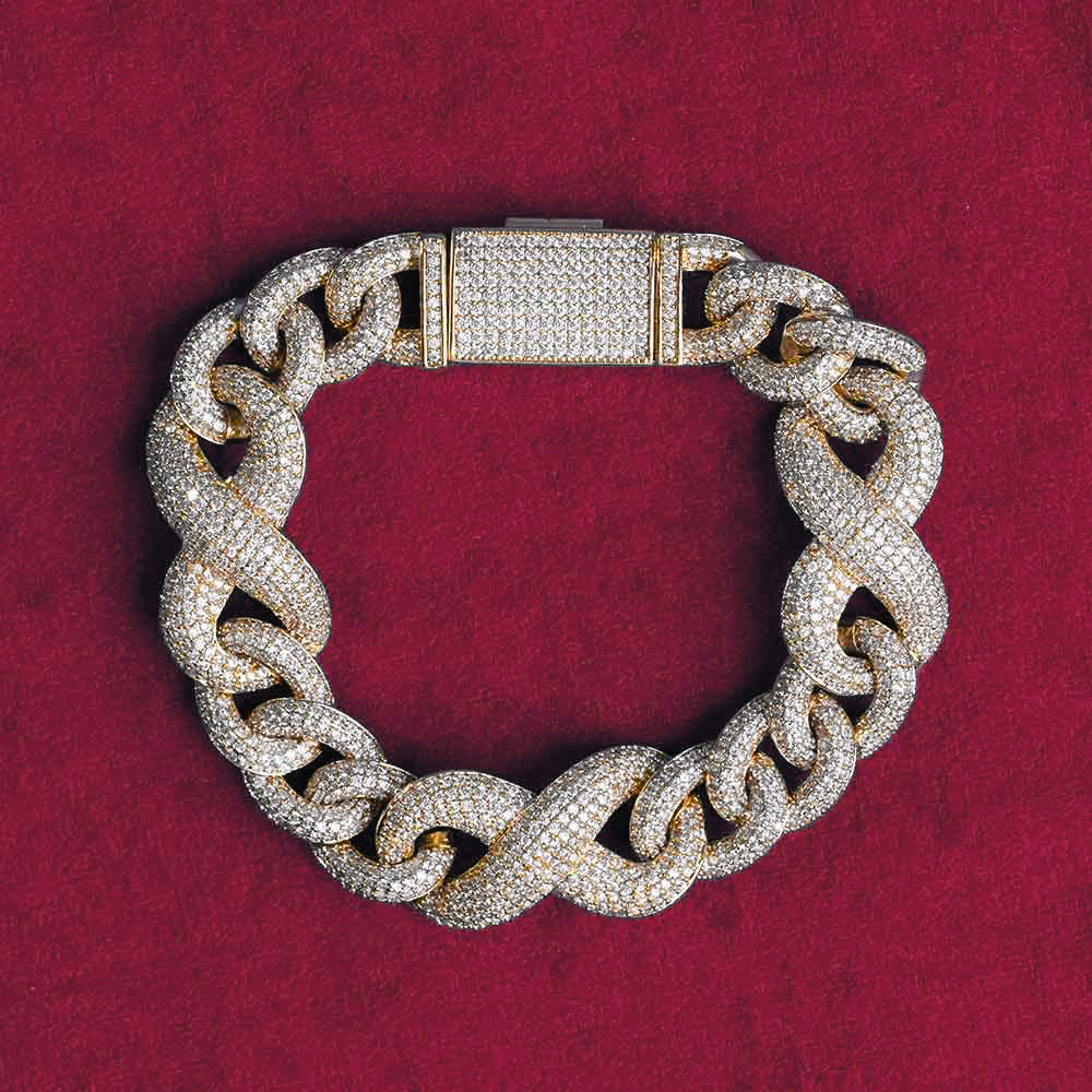 20MM Moissanite Infinity Link Bracelet 14K Gold