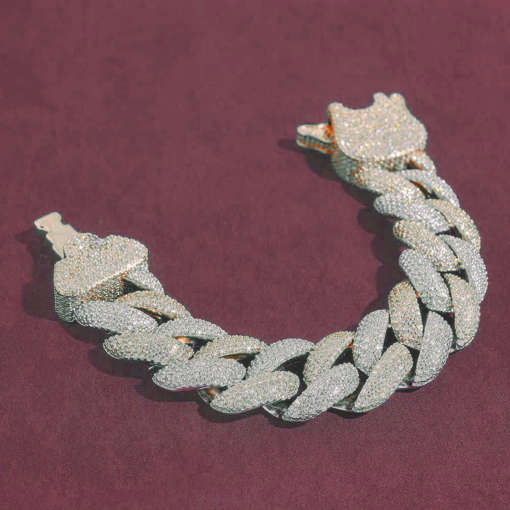23MM Moissanite Cuban Link Bracelet 14K Gold