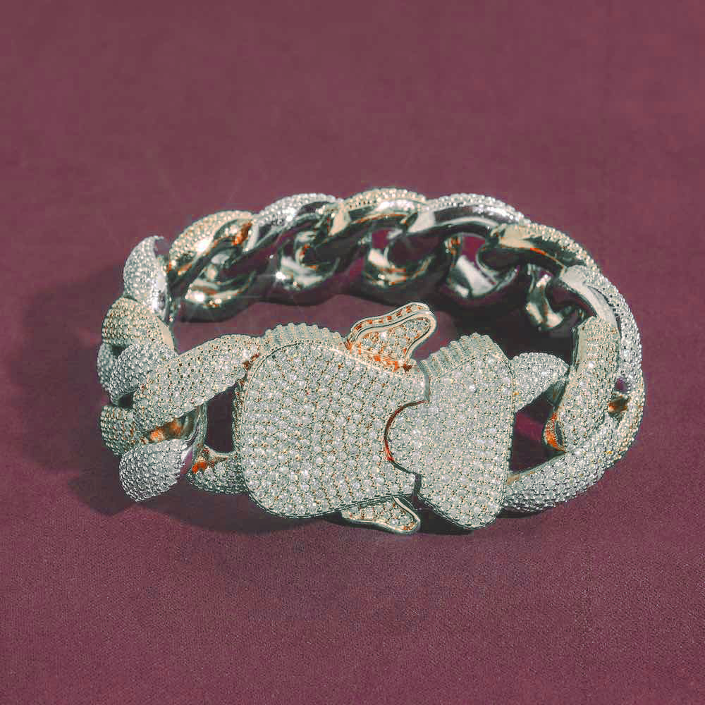 23MM Moissanite Cuban Link Bracelet 14K Gold