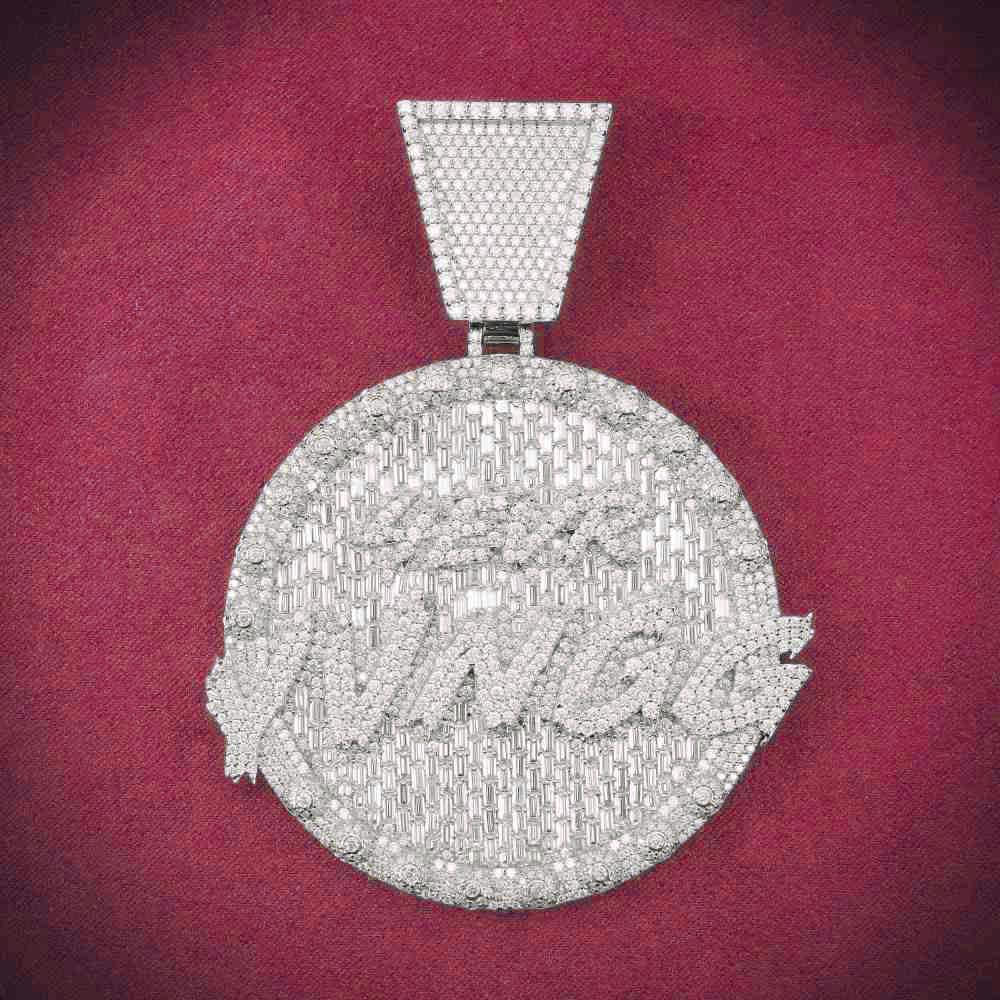 "4EVR YVNGG" Custom Moissanite Circle Pendant 14K White Gold