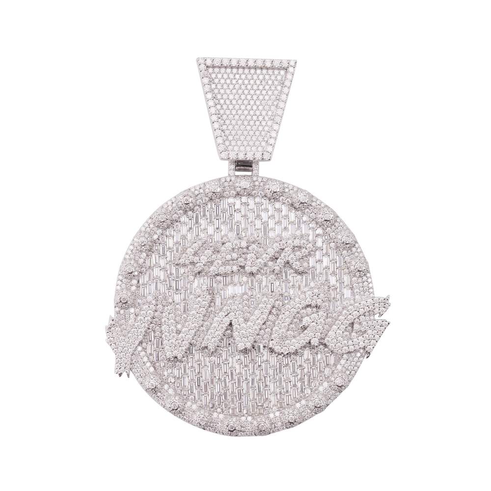 "4EVR YVNGG" Custom Moissanite Circle Pendant 14K White Gold