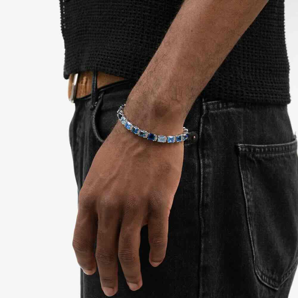 5MM Asscher Cut Blue Moissanite Tennis Bracelet