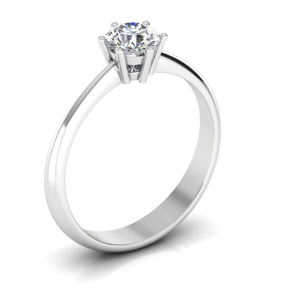 6 Prong Petite Moissanite Round Solitaire Engagement Ring