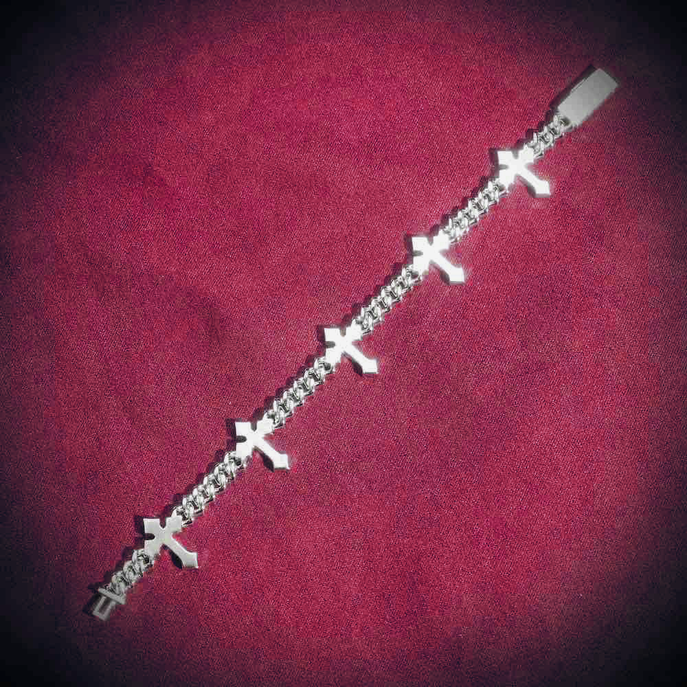 6MM Moissanite Cross Cuban Link Bracelet 14K Gold