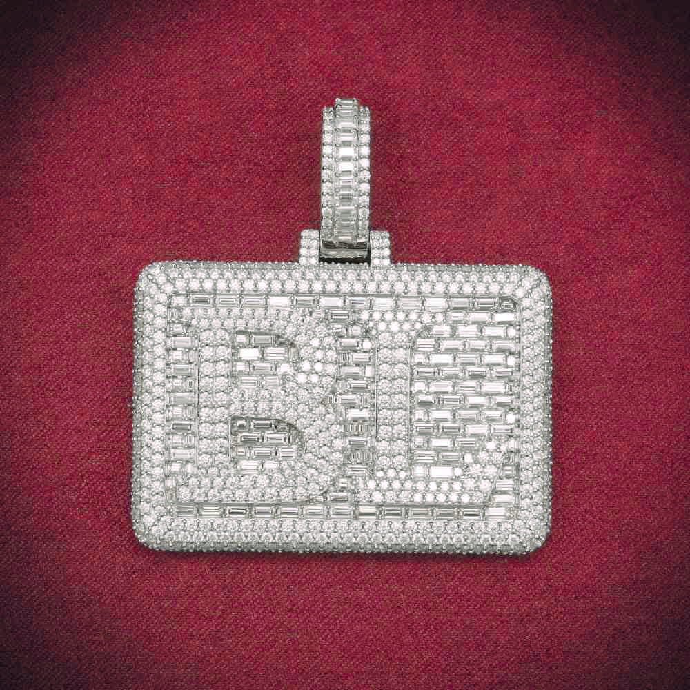 "BL" Custom Moissanite Rectangle Pendant 14K Gold