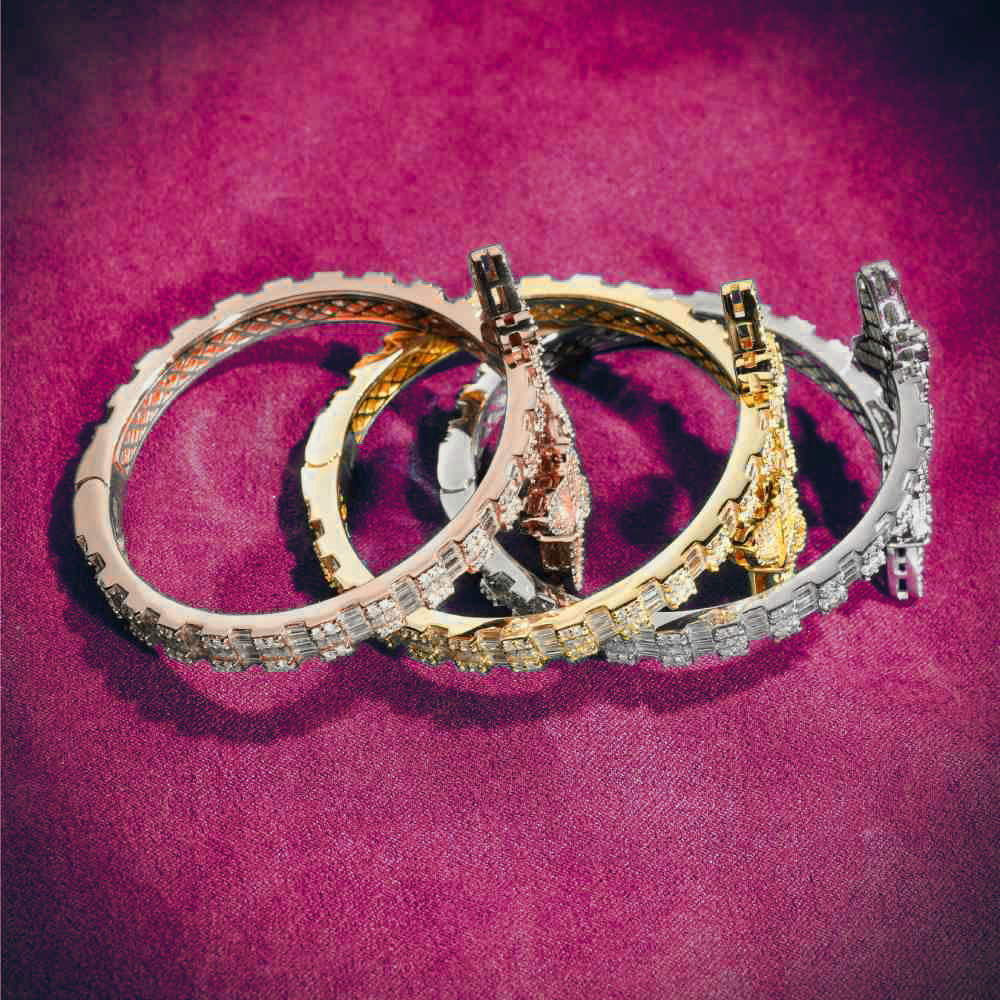 Butterfly Baguette Moissanite Bangle Bracelet 14K Gold