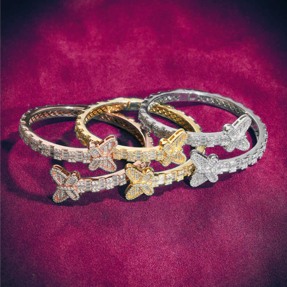 Butterfly Baguette Moissanite Bangle Bracelet 14K Gold