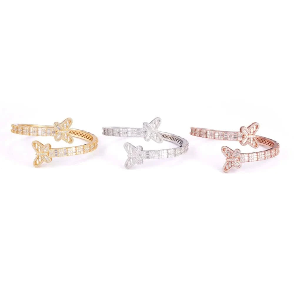 Butterfly Baguette Moissanite Bangle Bracelet 14K Gold