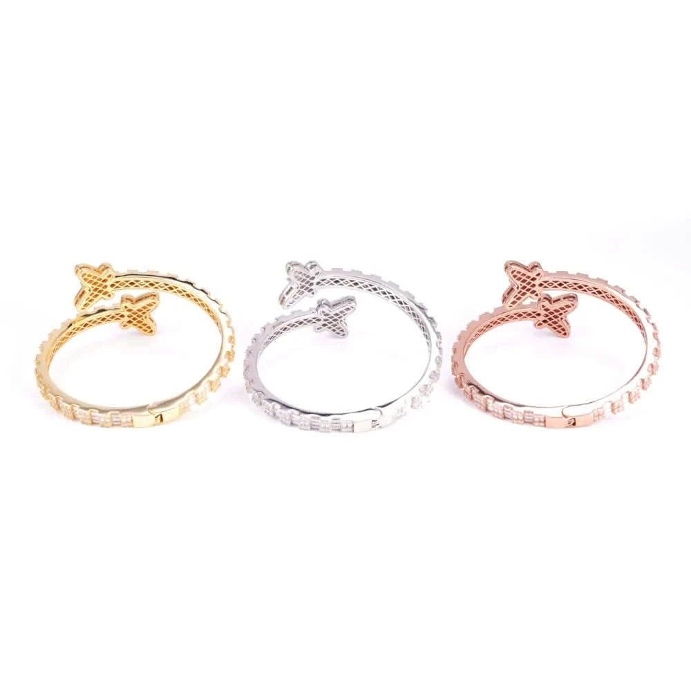 Butterfly Baguette Moissanite Bangle Bracelet 14K Gold