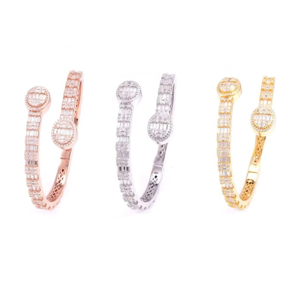Circle Baguette Moissanite Bangle Bracelet 14K Gold