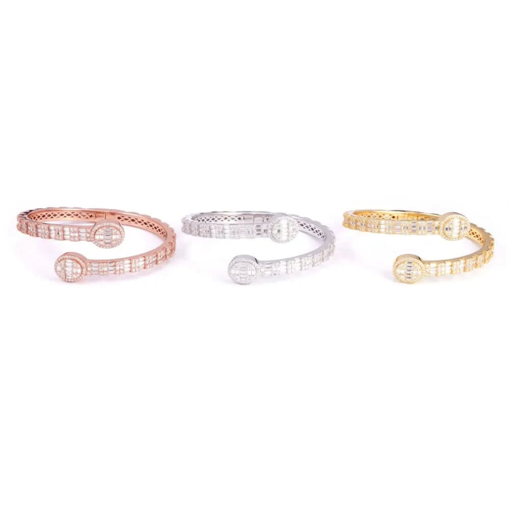 Circle Baguette Moissanite Bangle Bracelet 14K Gold
