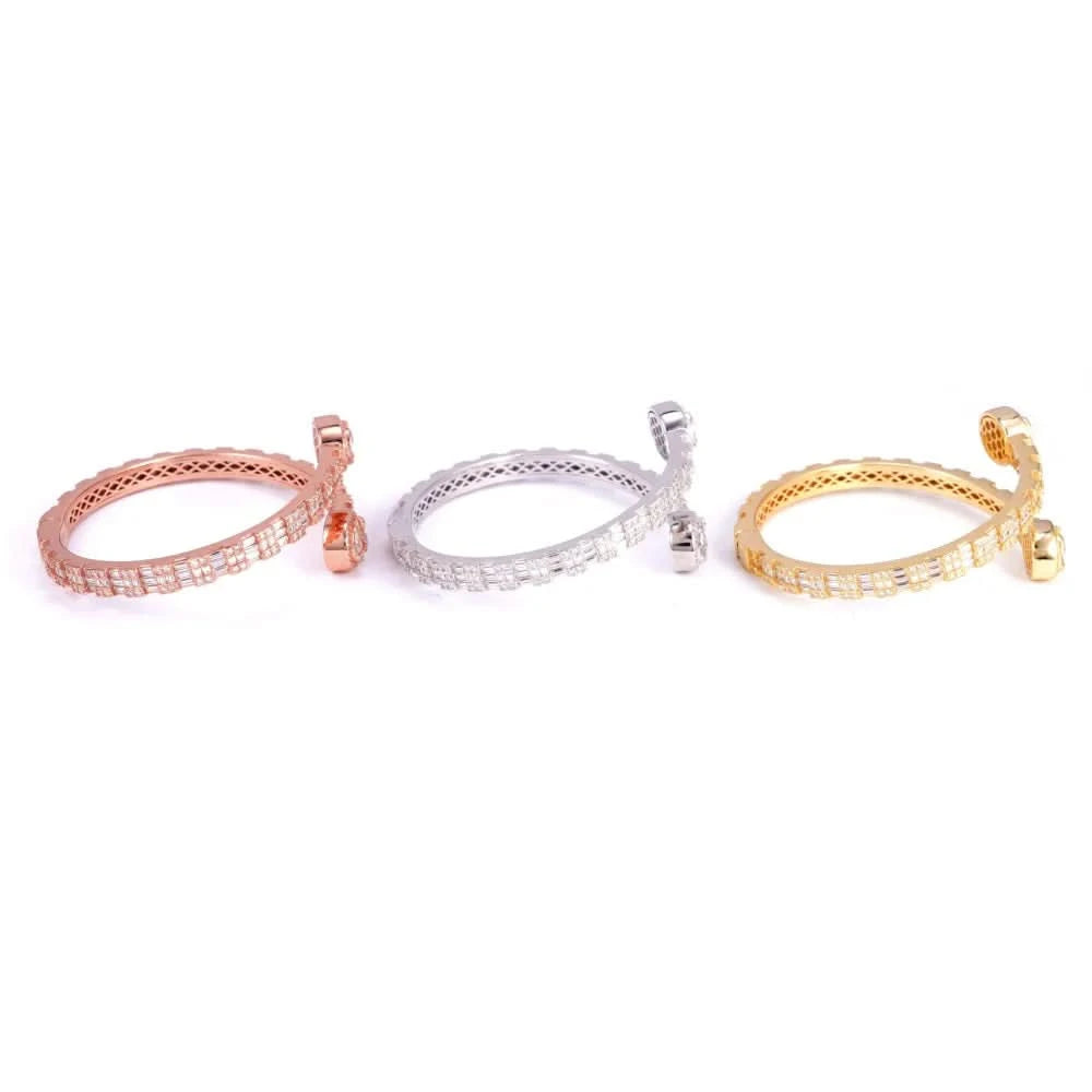 Circle Baguette Moissanite Bangle Bracelet 14K Gold