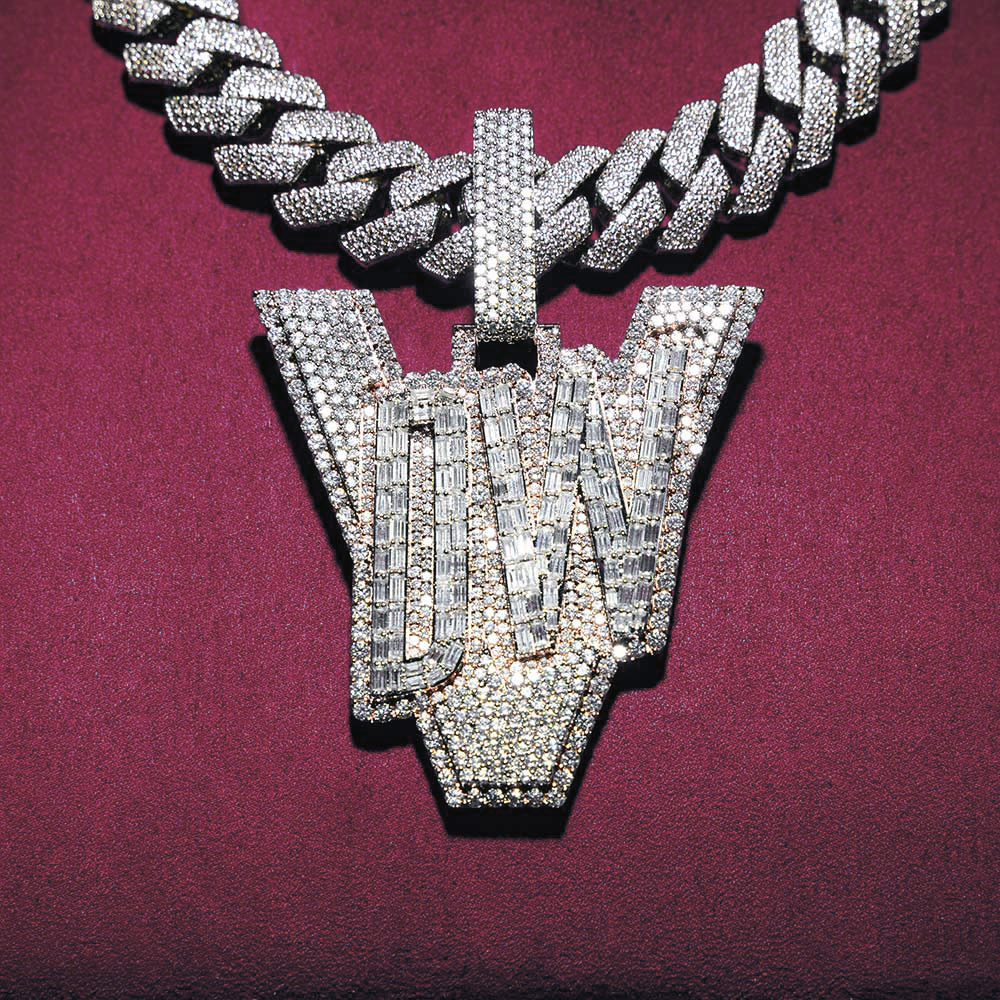 "DW" Custom Moissanite Pendant 14K White Gold
