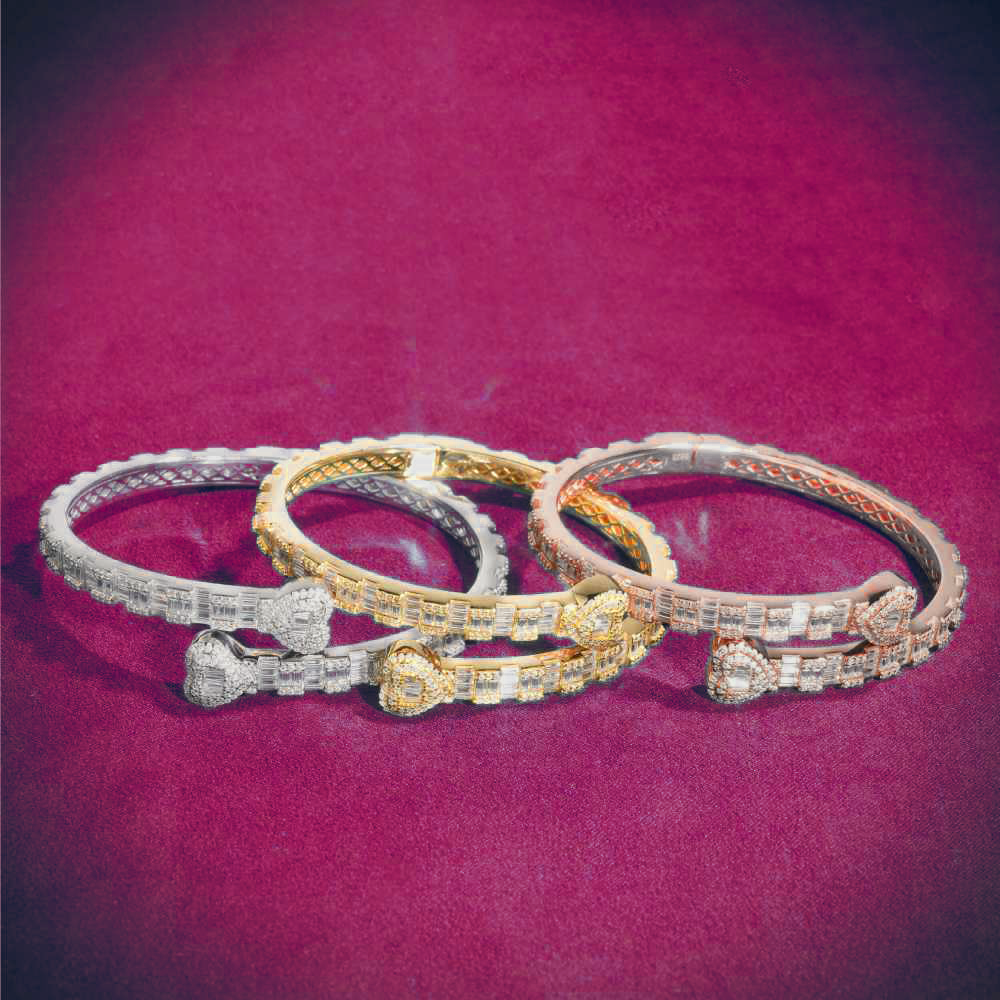 Heart Baguette Moissanite Bangle Bracelet 14K Gold