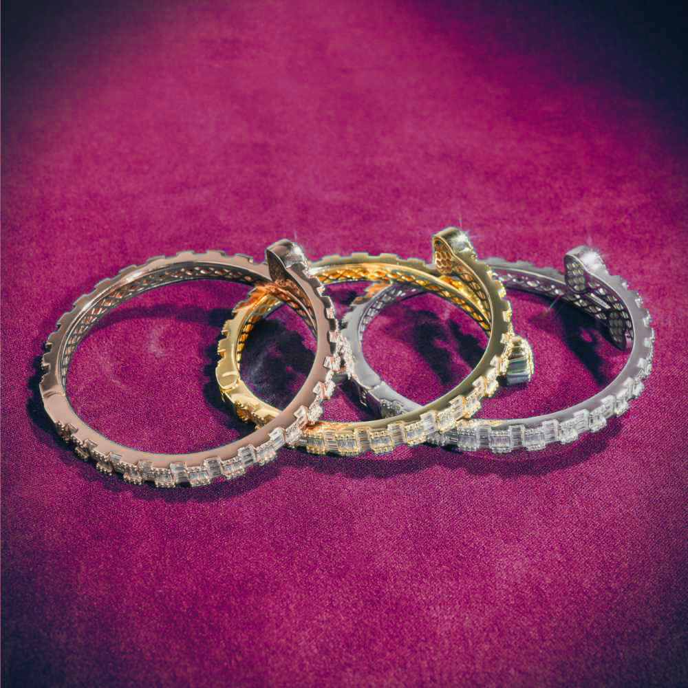 Heart Baguette Moissanite Bangle Bracelet 14K Gold