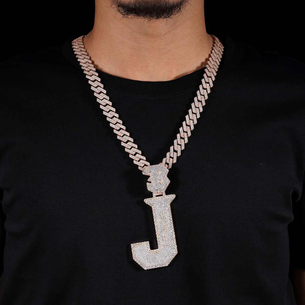 "J" Custom Moissanite Pendant 14K Gold
