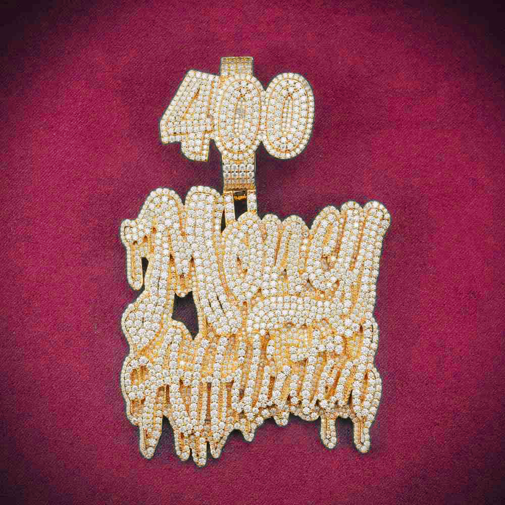 "MONEY ATTITUDE" Custom Moissanite Pendant 14K Yellow Gold