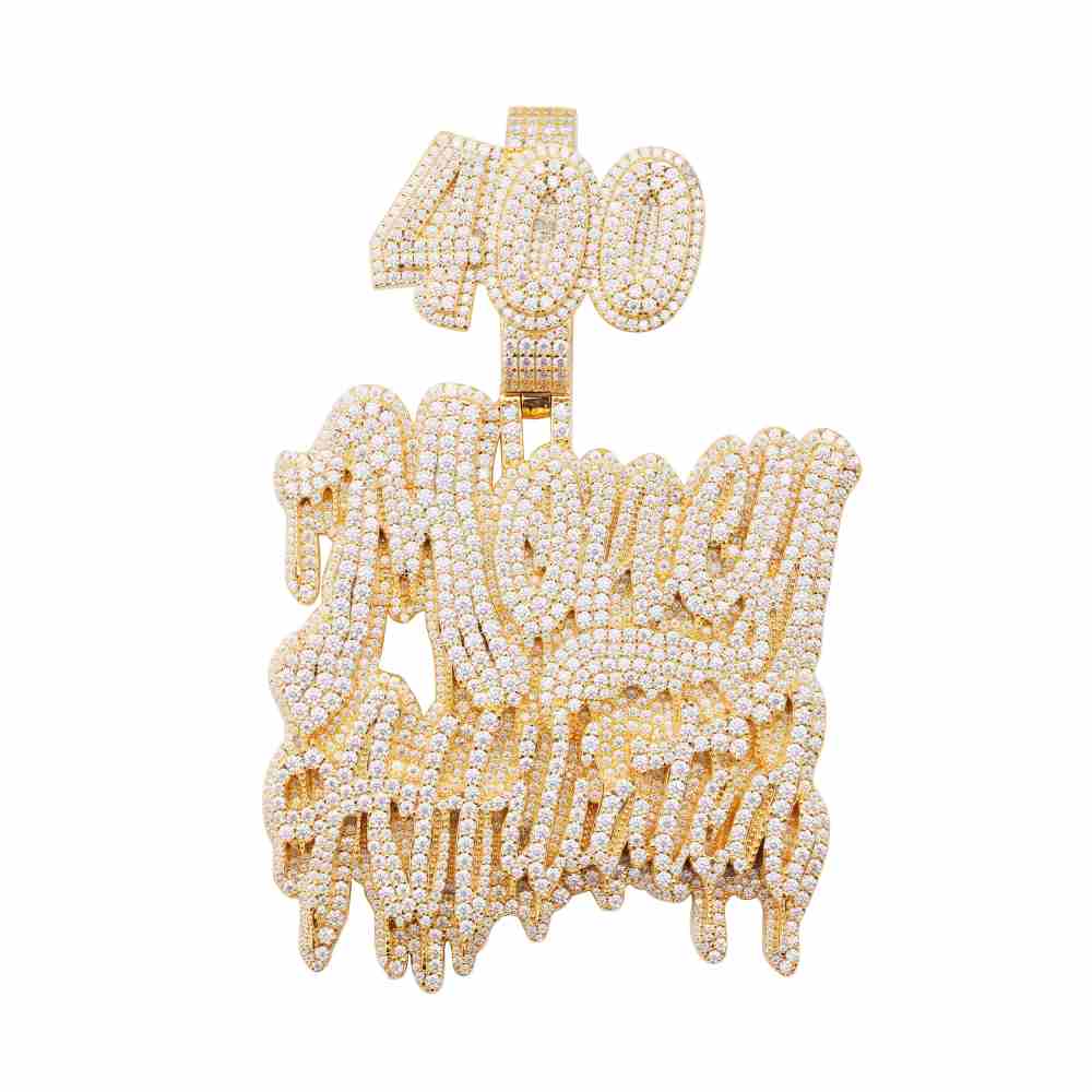 "MONEY ATTITUDE" Custom Moissanite Pendant 14K Yellow Gold