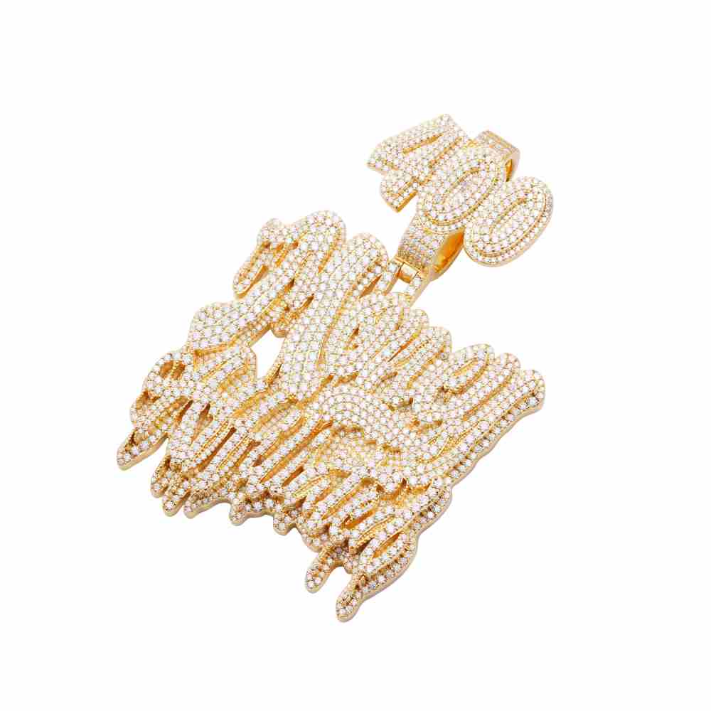 "MONEY ATTITUDE" Custom Moissanite Pendant 14K Yellow Gold