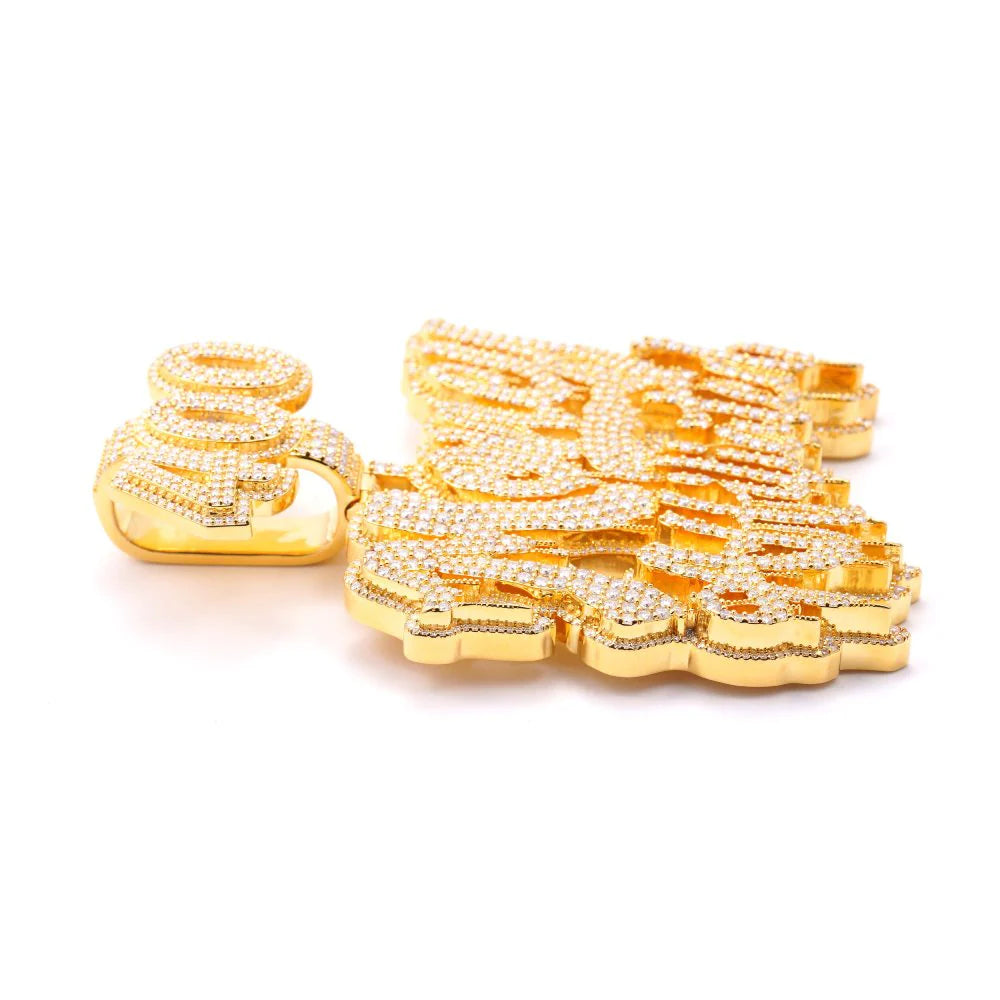 "MONEY ATTITUDE" Custom Moissanite Pendant 14K Yellow Gold