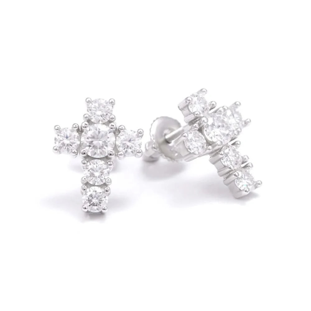 Medium Cross Moissanite Earrings 14K Gold