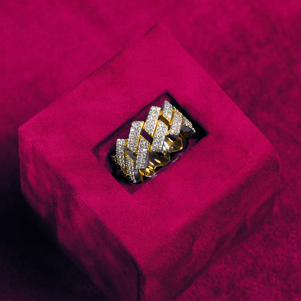 Moissanite 2-Row Cuban Link Ring 14K Gold