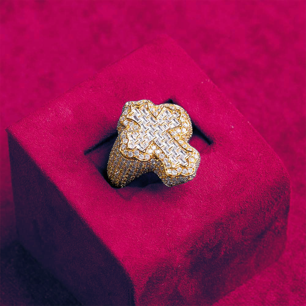 Moissanite Fleur Cross Ring 14K Gold