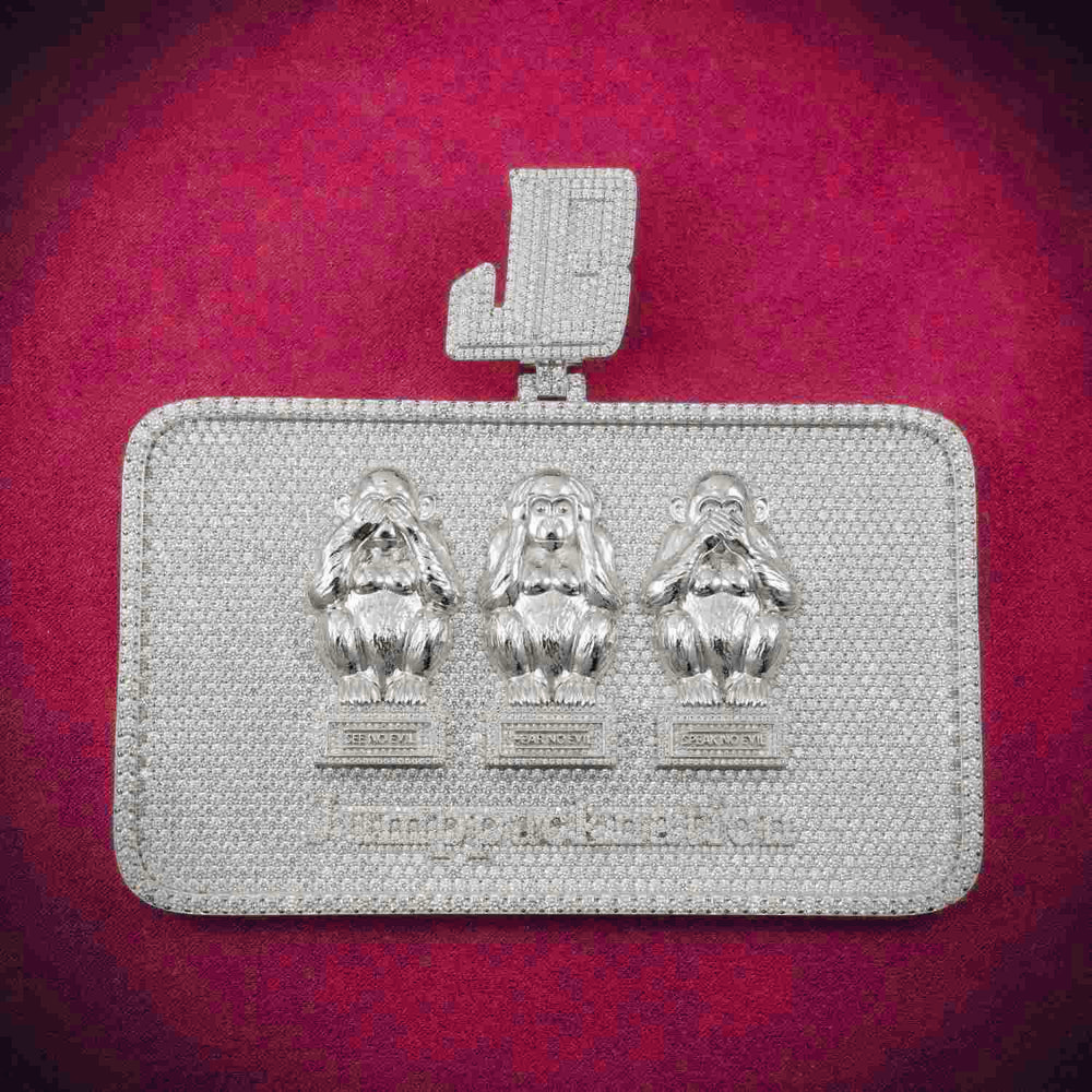 "Monkey Card" Custom Moissanite Rectangle Pendant 14K White Gold