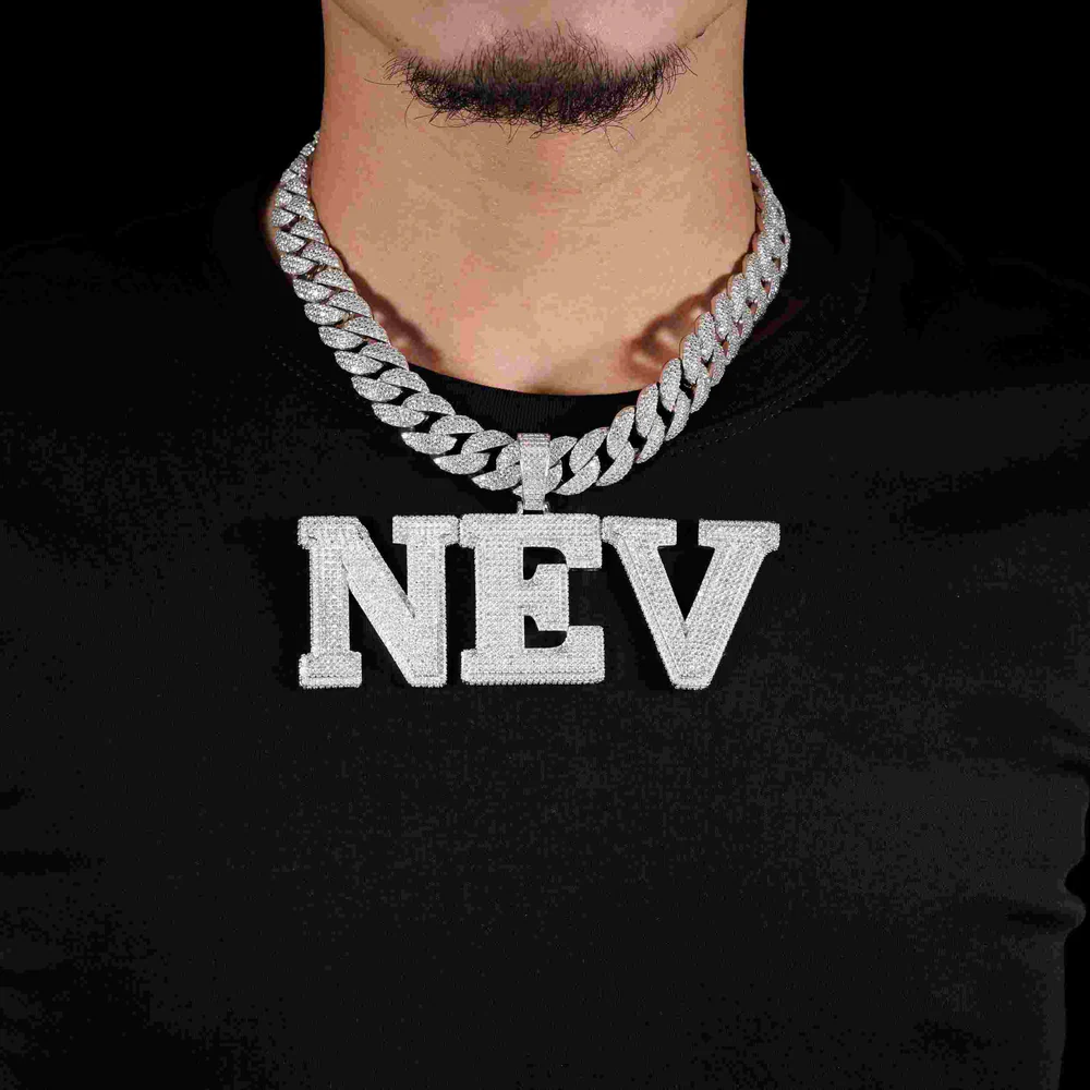 "NEV" Custom Moissanite Pendant 14K Gold