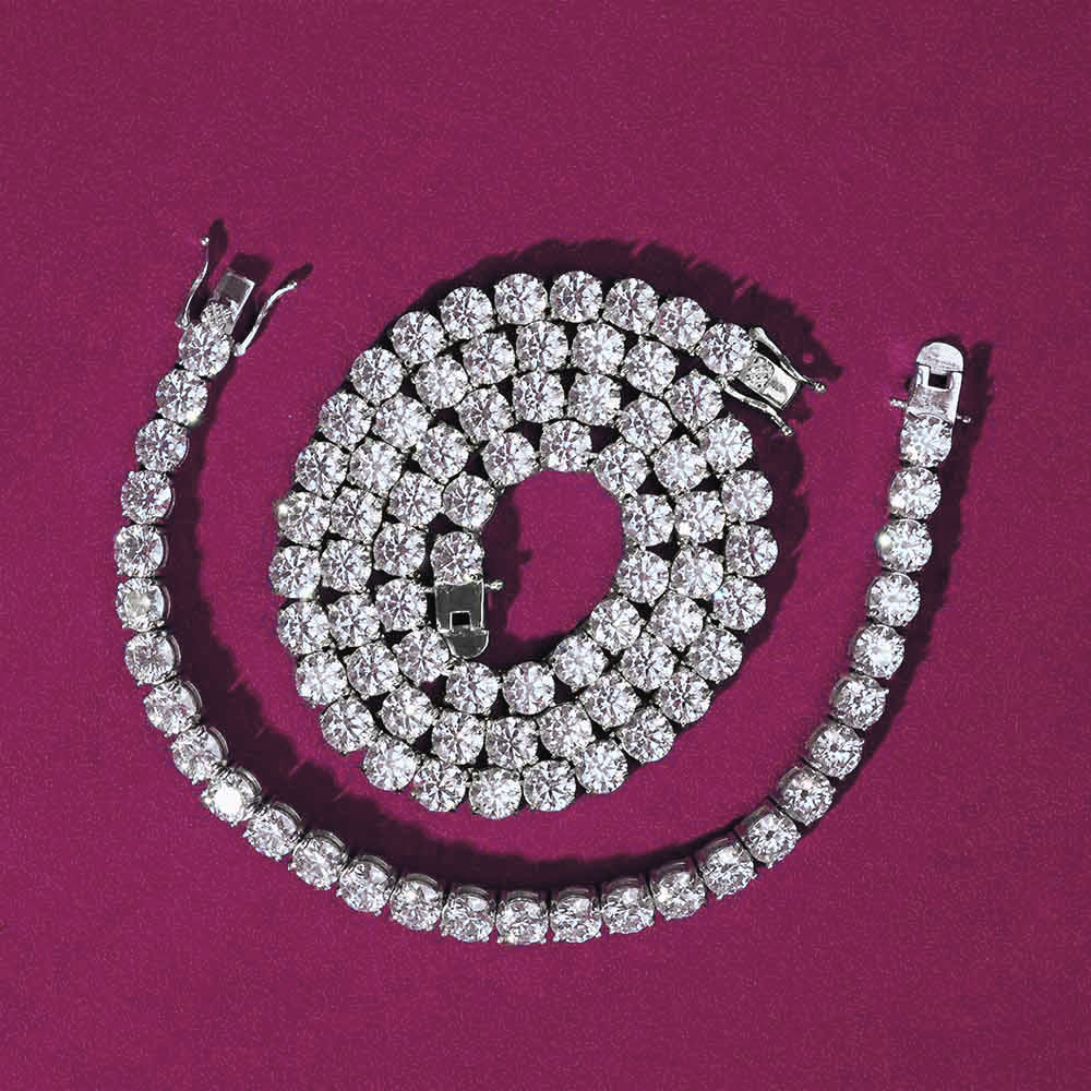 6MM Moissanite Tennis Chain/Bracelet Bundle 14K Gold