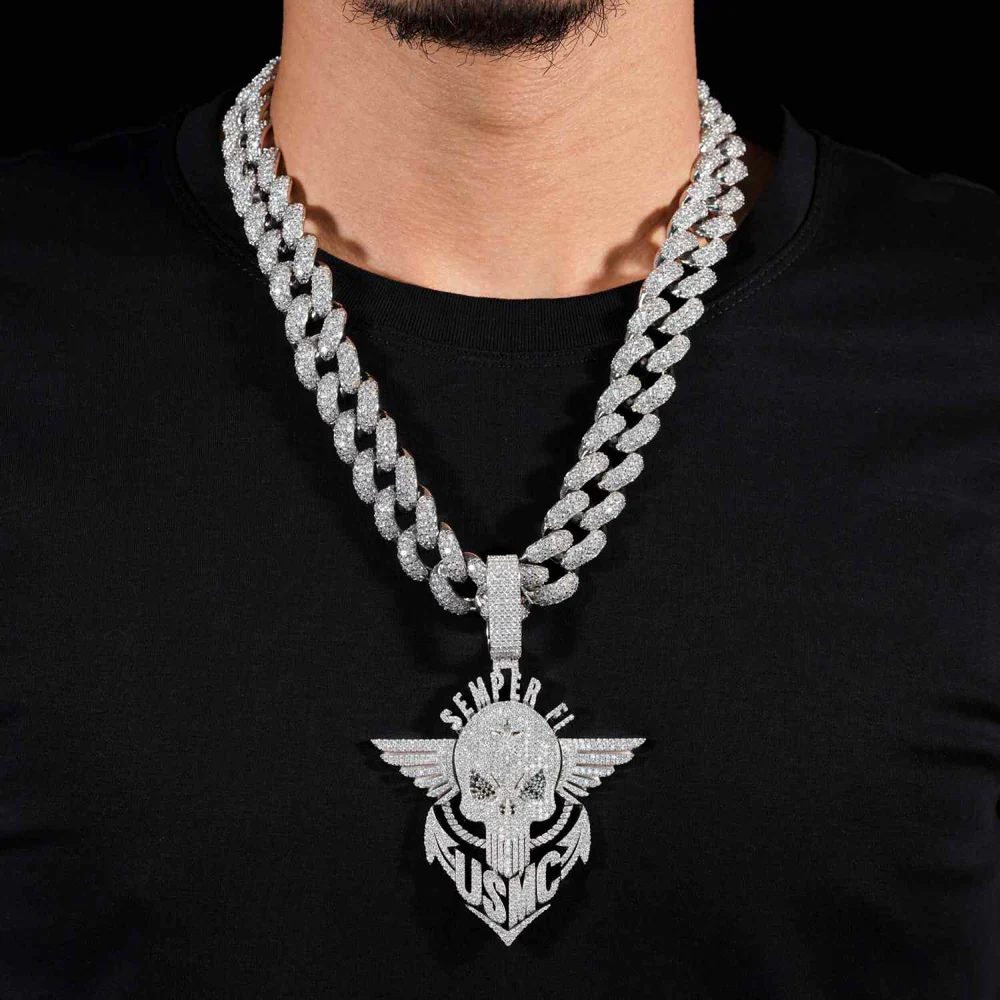 "Semper Fi" Custom Moissanite Pendant 14K Gold