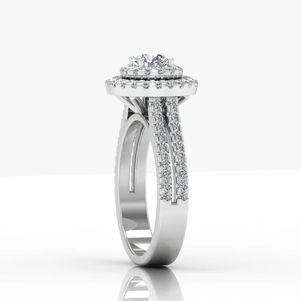 Brilliant Cut Double Halo Split Shank Moissanite Engagement Ring