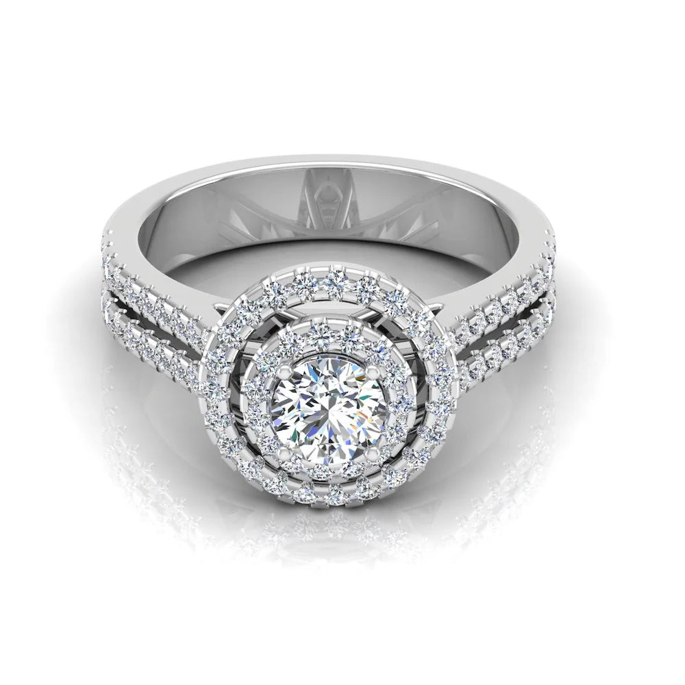 Brilliant Cut Double Halo Split Shank Moissanite Engagement Ring