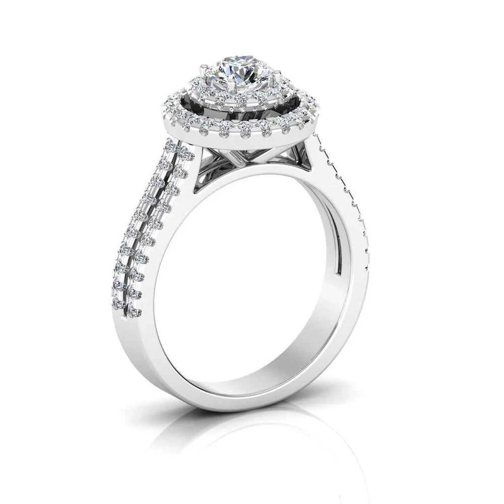 Brilliant Cut Double Halo Split Shank Moissanite Engagement Ring
