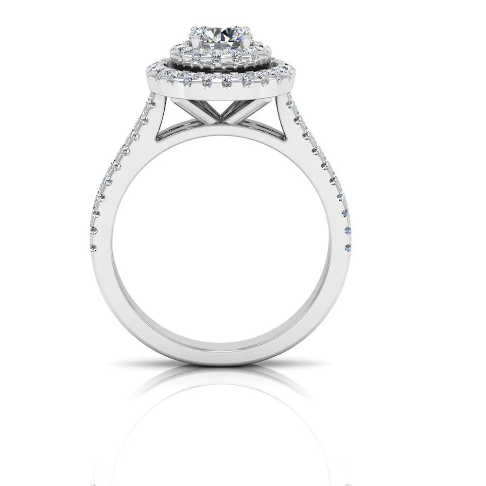 Brilliant Cut Double Halo Split Shank Moissanite Engagement Ring
