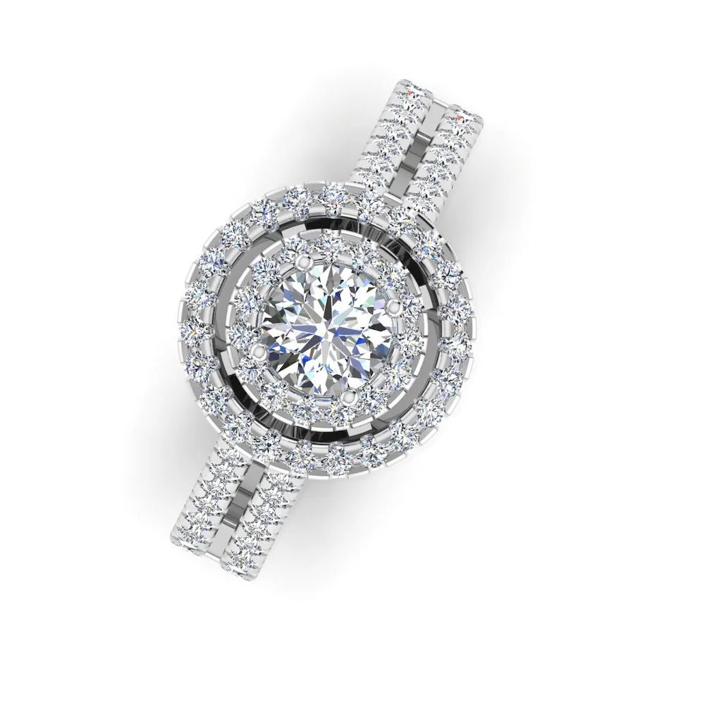 Brilliant Cut Double Halo Split Shank Moissanite Engagement Ring