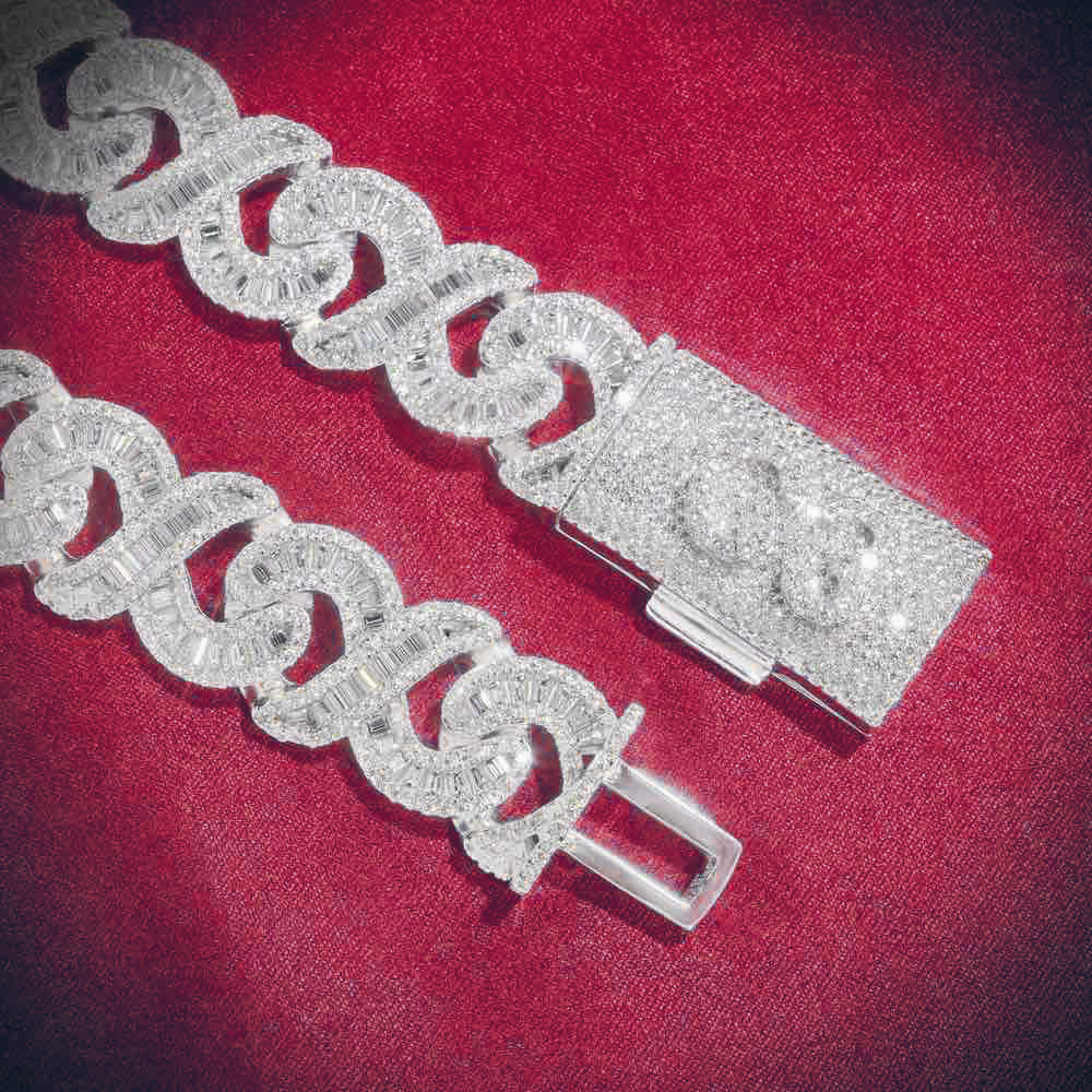 CUSTOM CLASP 20MM Moissanite Baguette Infinity Link Bracelet 14K Gold