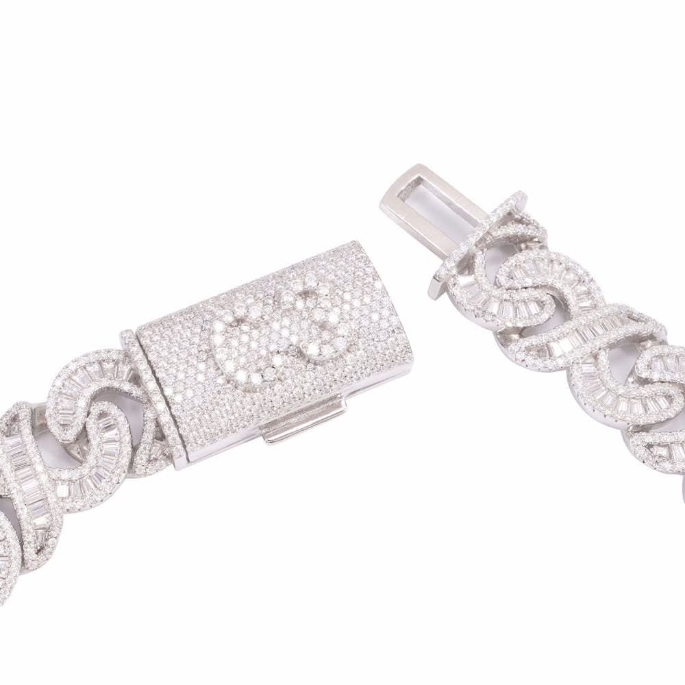 CUSTOM CLASP 20MM Moissanite Baguette Infinity Link Bracelet 14K Gold