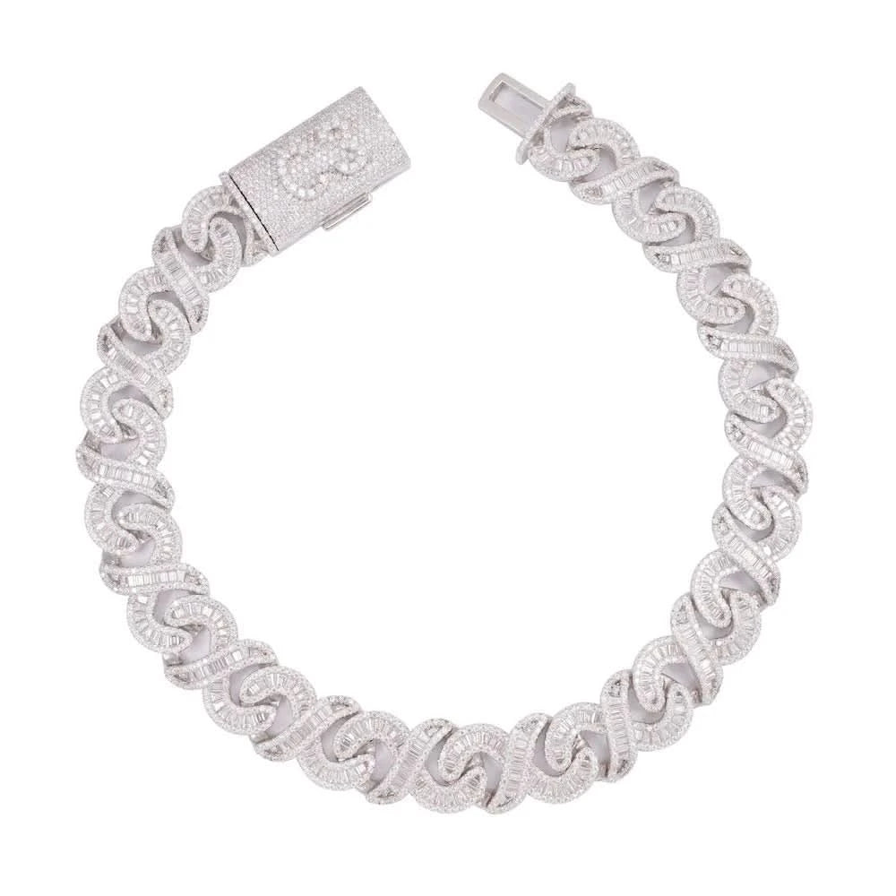 CUSTOM CLASP 20MM Moissanite Baguette Infinity Link Bracelet 14K Gold