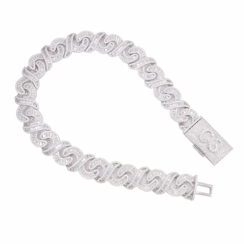 CUSTOM CLASP 20MM Moissanite Baguette Infinity Link Bracelet 14K Gold