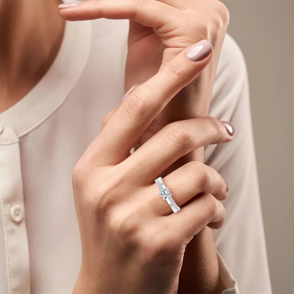 Double Layer Brilliant Cut Moissanite Engagement Ring
