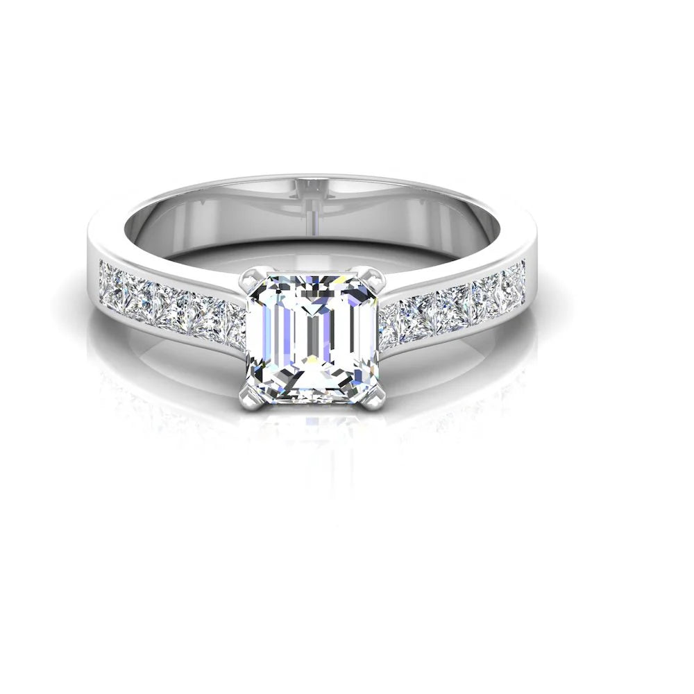 Invisible Set Asscher Cut Moissanite Engagement Ring