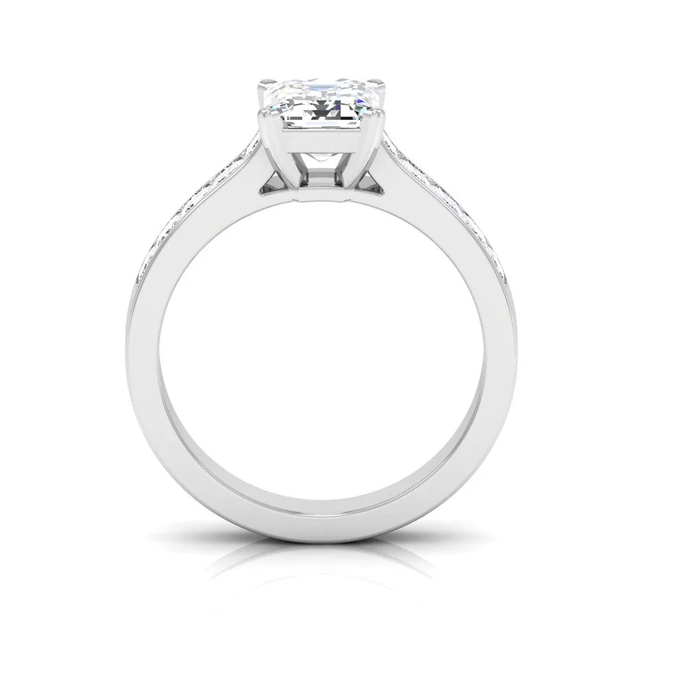 Invisible Set Asscher Cut Moissanite Engagement Ring