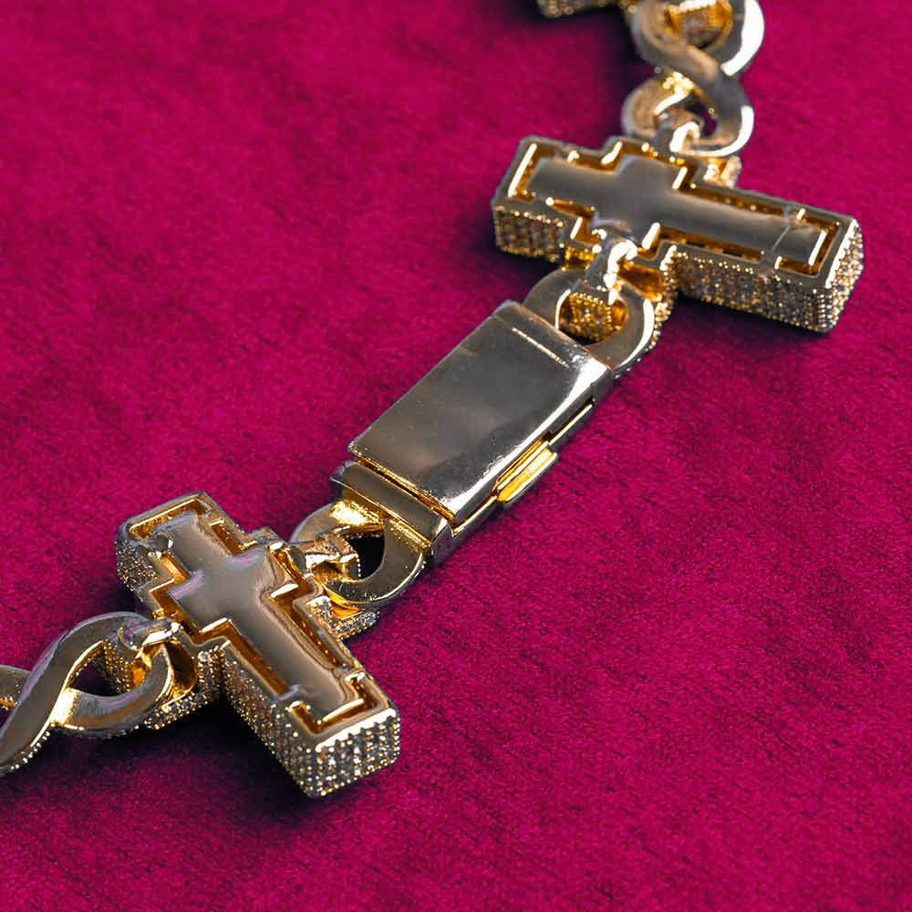 30MM Moissanite Cross Infinity Link Chain 14K Gold