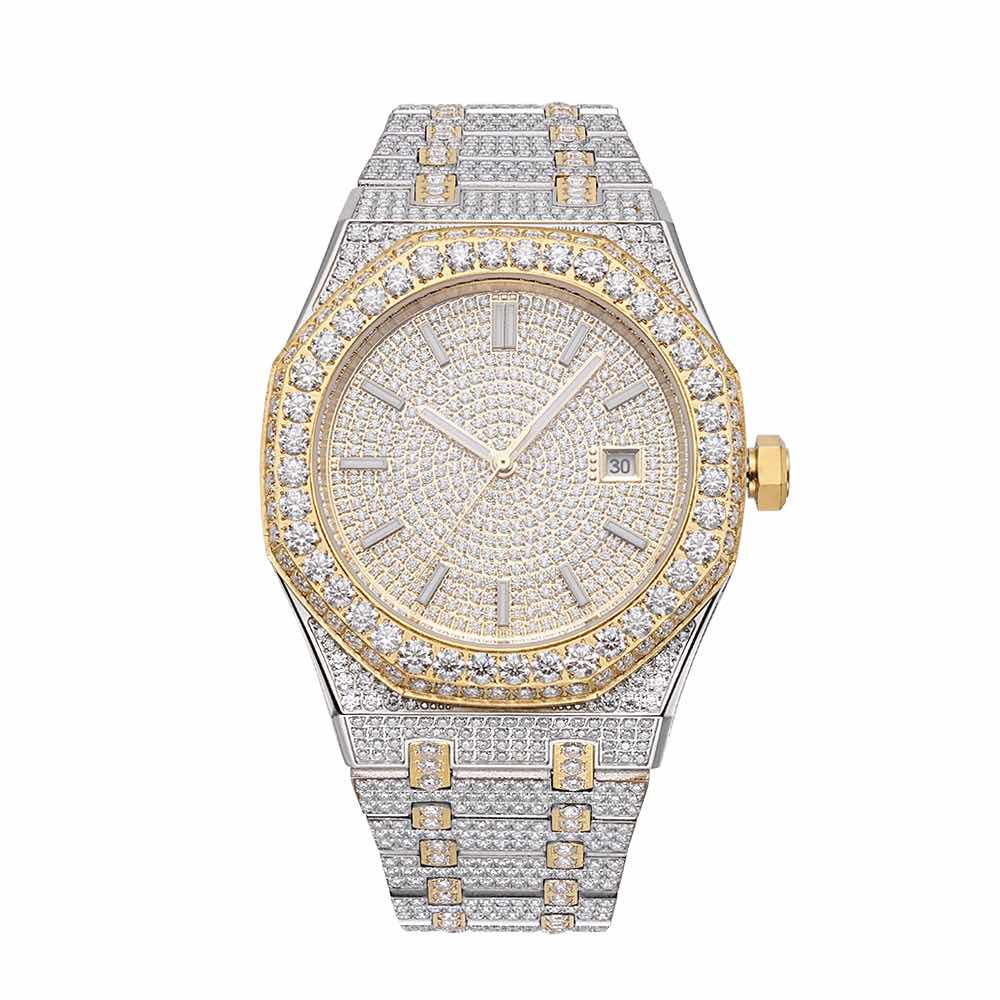 Bust Down Moissanite Watch 44MM 14K Yellow Gold Iced Out