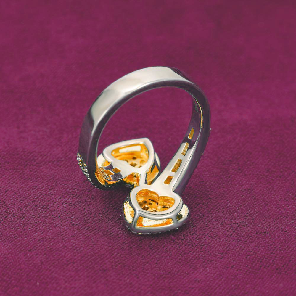 Moissanite Double Heart Baguette Ring 14k