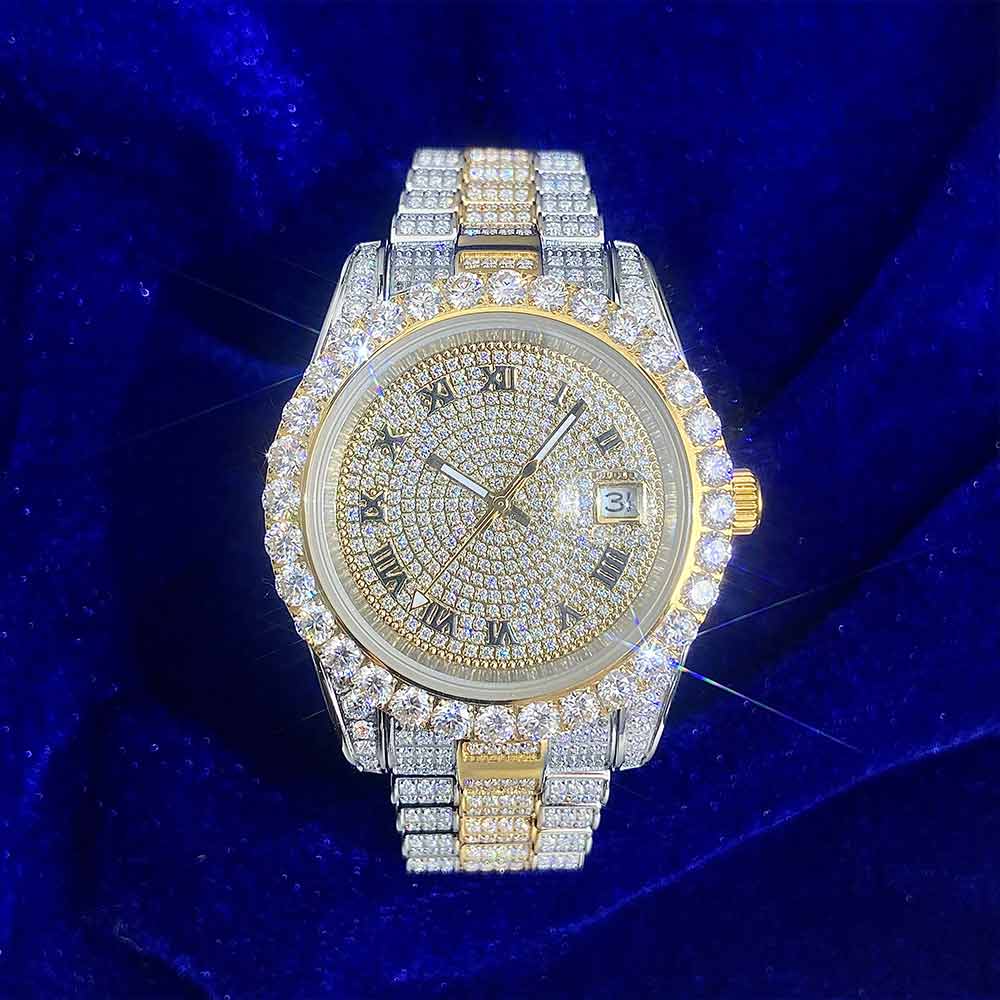 Moissanite Presidential Watch 14K Yellow Gold